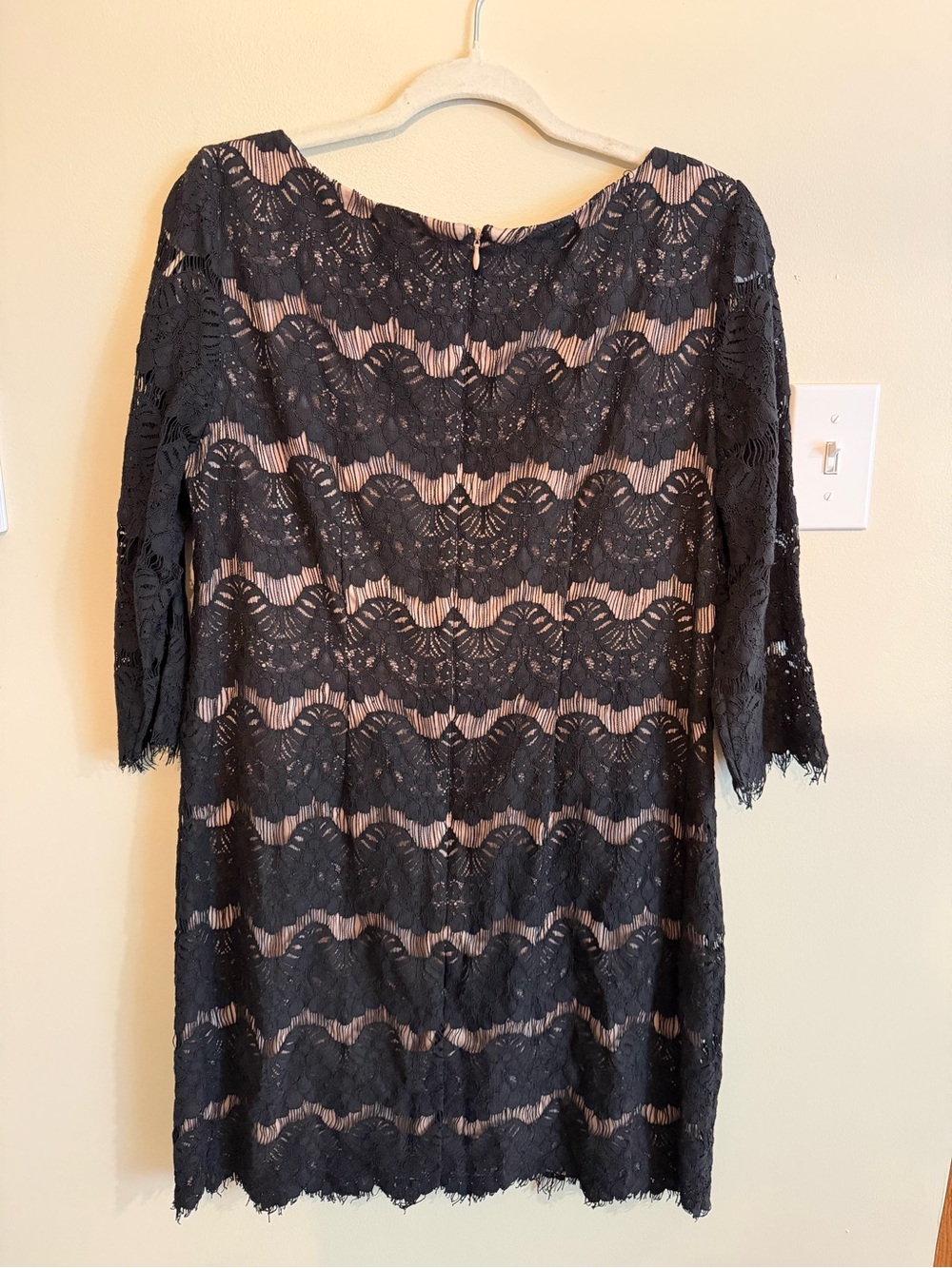 Jessica Howard Black Lace Overlay Long Sleeve Dress with Nude Lining